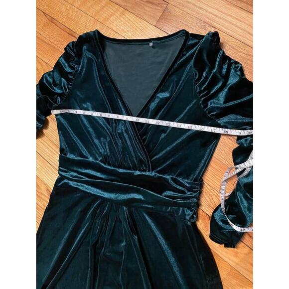 Velvet Velour Emerald Draped Flare Long Sleeve Evening Gown wrap holiday costume - Picture 7 of 8